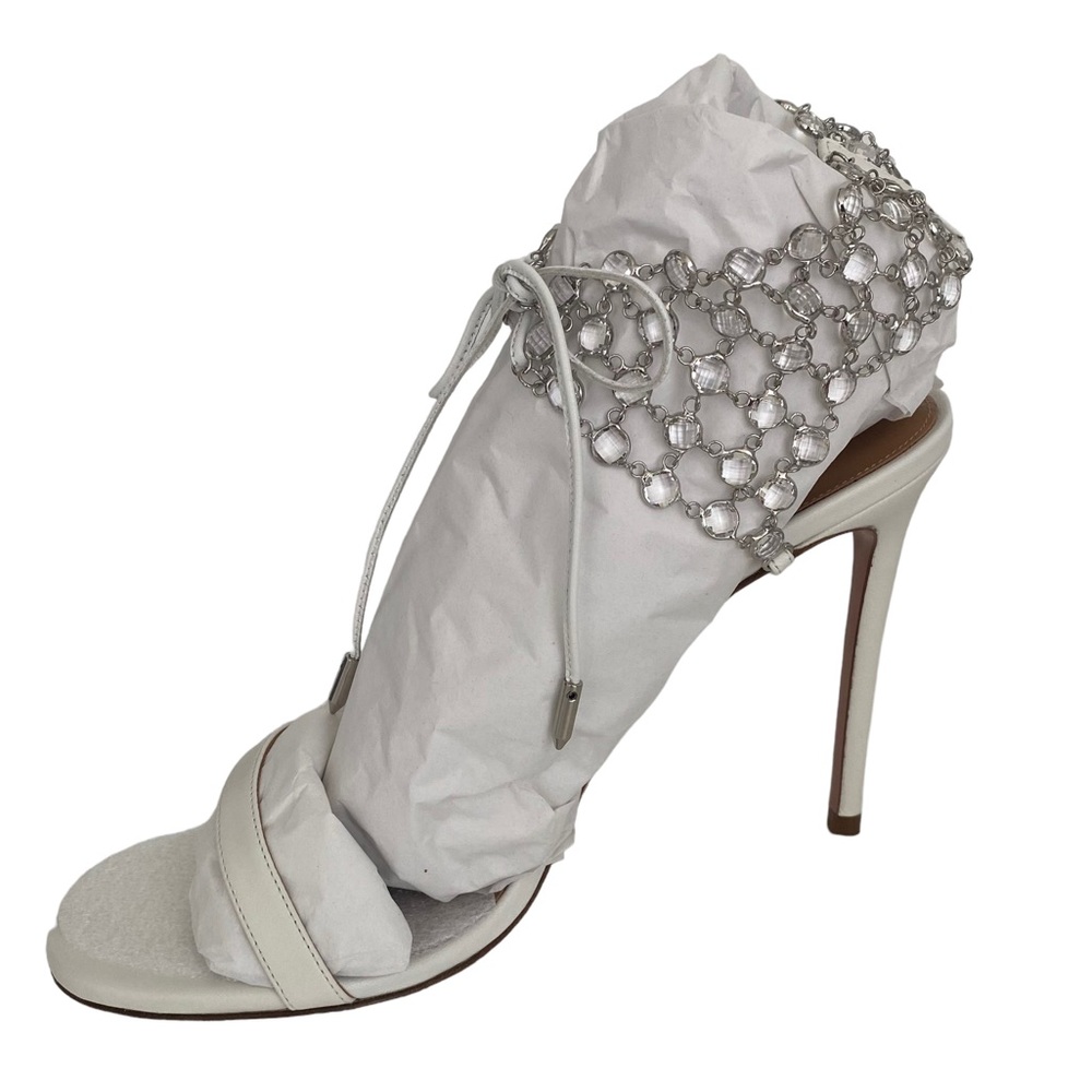 Aquazzura Women’s s Crystal Web Sandal 105 | White Crystal Heels - Picture 4 of 16